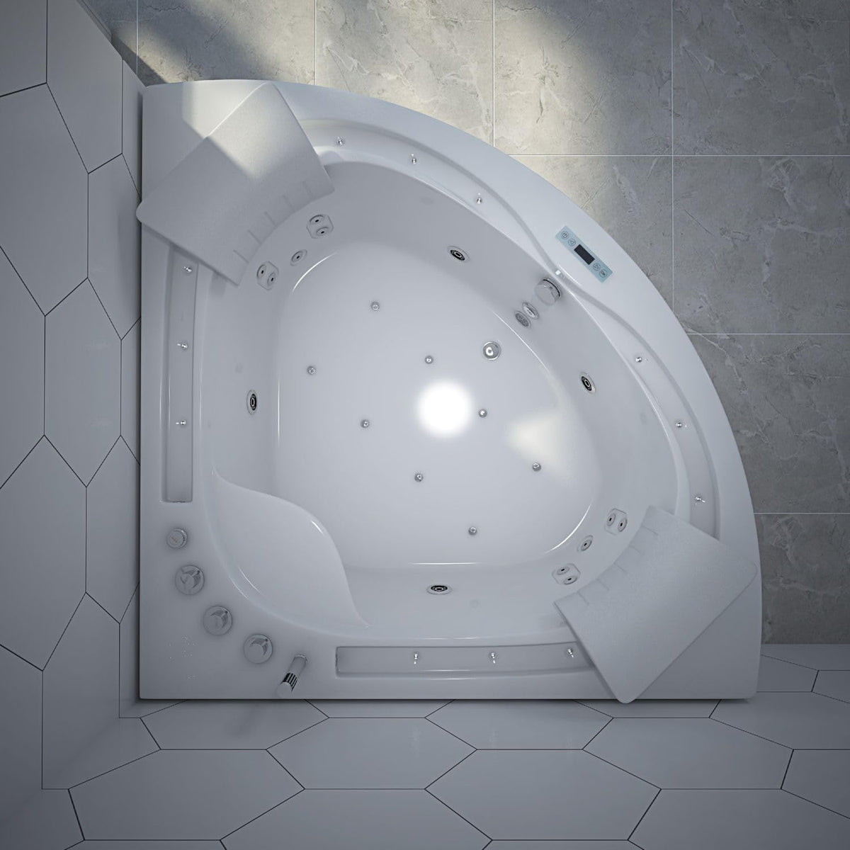 Tronitechnik® Eckwhirlpool Andros 160x160 Eckwanne Badewanne mit Whirlpool und Airpool Unterwasser LEDs inkl. Spülfunktion des Rohrsystems