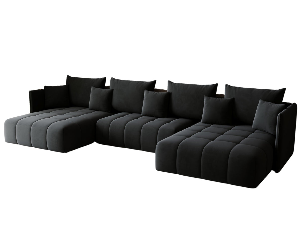U-Shape Corner Sofa Gona U with Sleep Function - Large Sofa Bed 346 × 188 cm - Sofa with Bed Box - T30 Foam - Automatic Folding Function, Easily Extendable - Monolith 97 (Graphite)