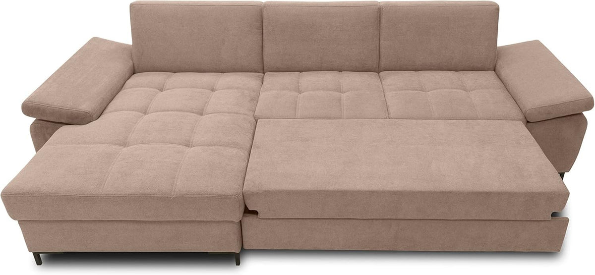 DOMO. collection Curacao Ecksofa, Schlafsofa mit Federkern und Armlehnenfunktion in L‑Form, 297 x 160 x 84 cm (B x T x H), Creme