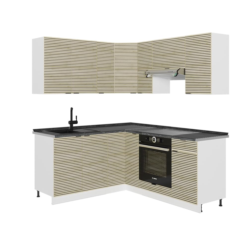Vicco Eckküche Fame-Line, Grün-Gold Landhaus/Weiß/Weiß, 160 x 190 cm ohne Arbeitsplatte