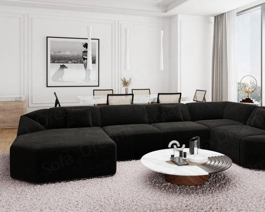 Wohnlandschaft Cabrera U-Shape Fabric Sofa in Velvet Designer Sofa Sun Velvet (Green, Ottoman Left)