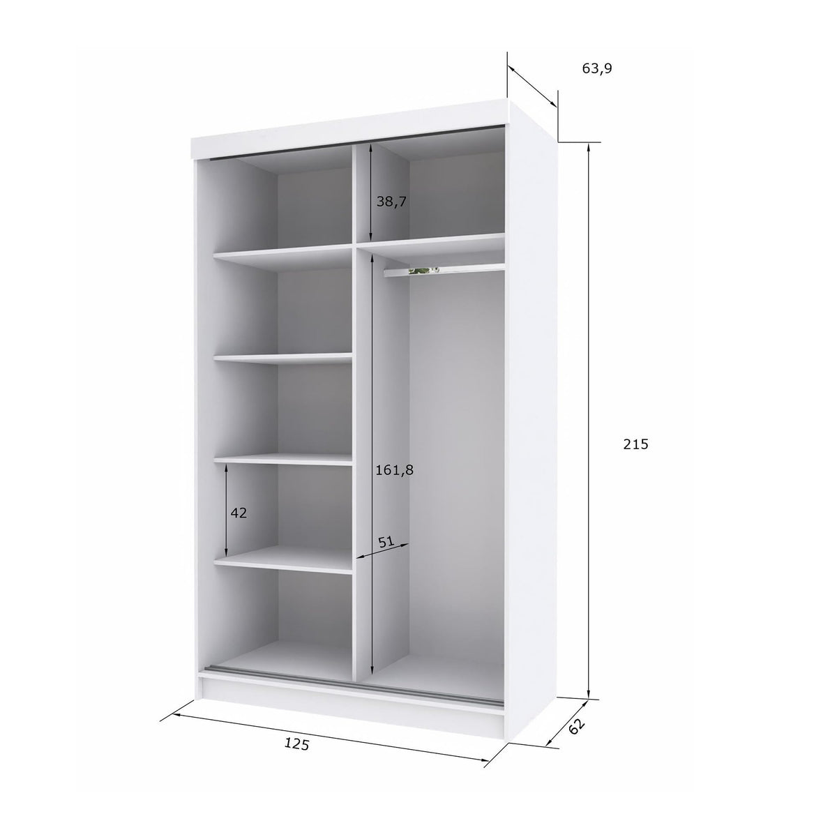Marlux-Meble Two-Door Wardrobe 230 cm Wide with Floating and Sliding Doors Corner Wardrobe Bedroom Cabinet Hallway Cabinet System Cabinet High Gloss Cabinet