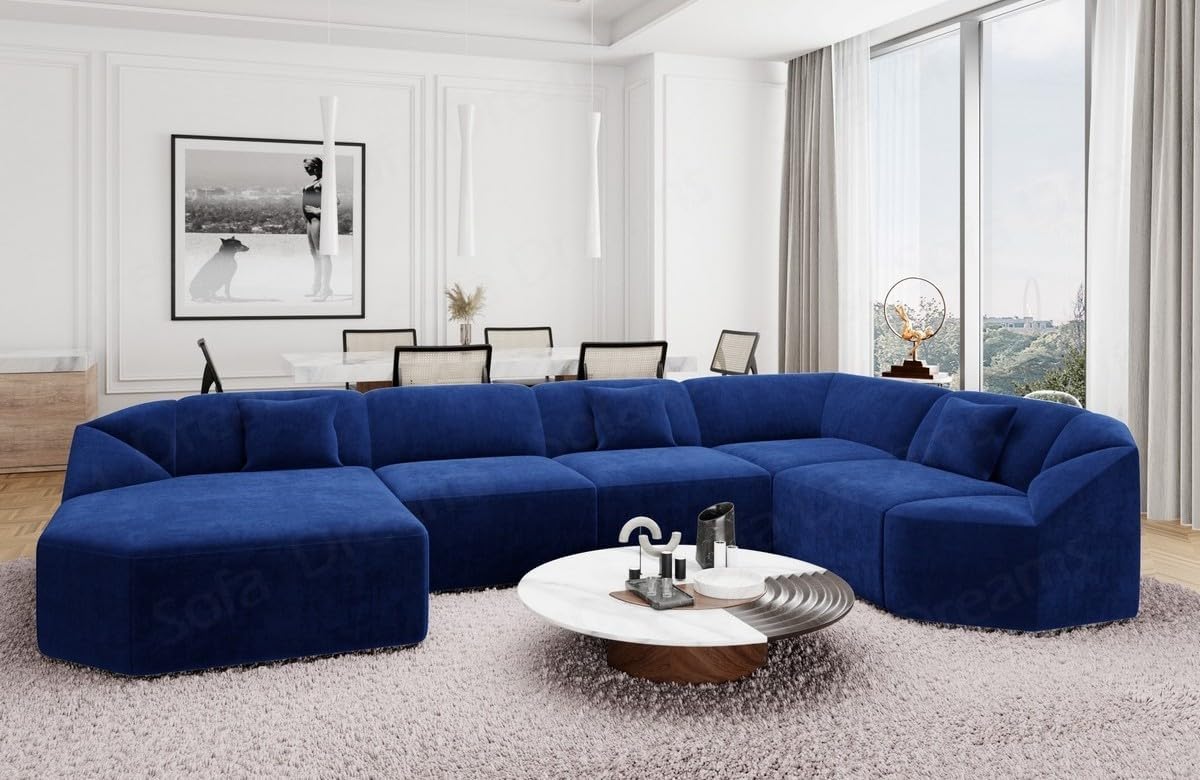 Wohnlandschaft Cabrera U-Shape Fabric Sofa in Velvet Designer Sofa Sun Velvet (Green, Ottoman Left)