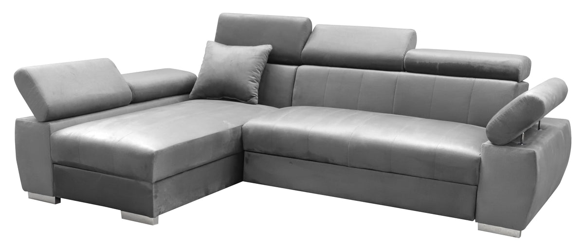 OTTO Corner Sofa, Corner Couch with Sleep Function, Spring Core, Adjustable Headrests, Easy Folding Mechanism, Bed Function, Additional Storage Space, Plush Grey, Left