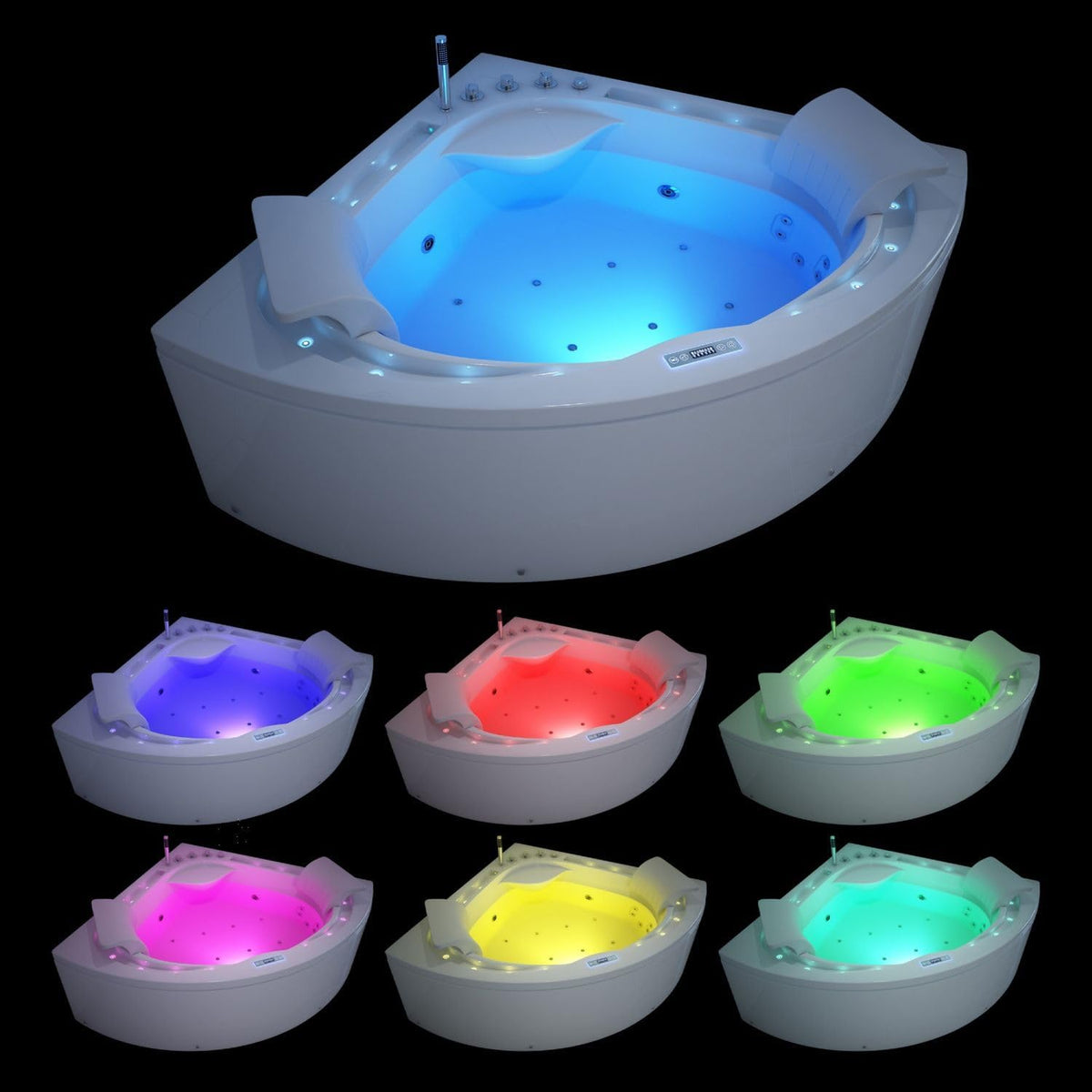 Tronitechnik® Eckwhirlpool Andros 160x160 Eckwanne Badewanne mit Whirlpool und Airpool Unterwasser LEDs inkl. Spülfunktion des Rohrsystems