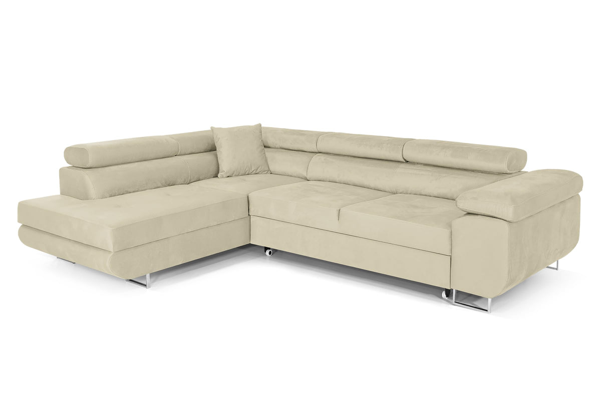 Pasti L-Shaped Corner Sofa with Sleep Function, Sofa Couch with Bed Box, 3-Seater Corner Sofa, Sofa Bed for Living Room, Big Sofa Couch with Sleep Function (Light Grey, Ottoman