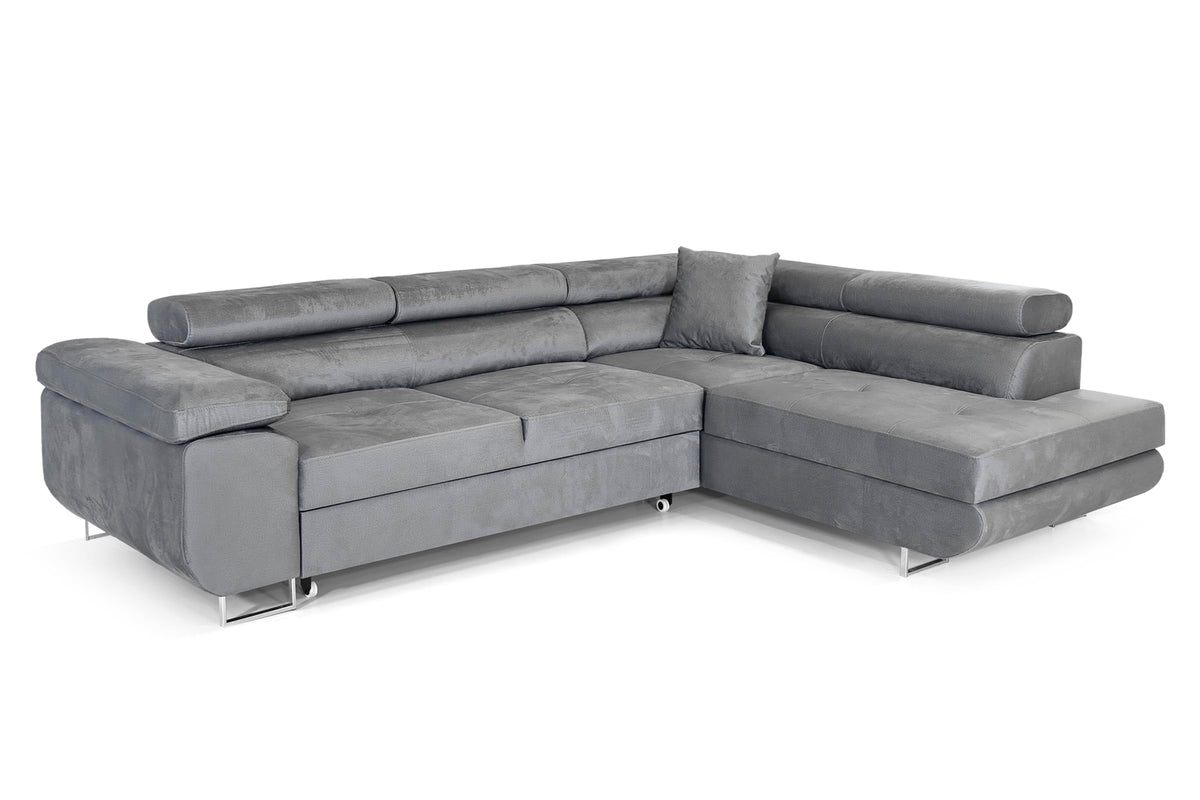 Pasti L-Shaped Corner Sofa with Sleep Function, Sofa Couch with Bed Box, 3-Seater Corner Sofa, Sofa Bed for Living Room, Big Sofa Couch with Sleep Function (Light Grey, Ottoman