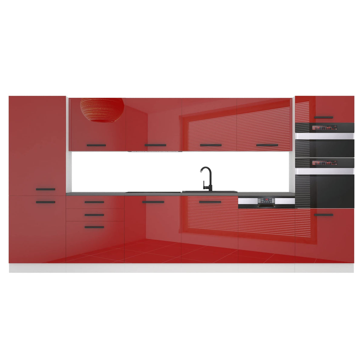 Belini Naomi Kitchen Unit, Kitchen Furniture, 360 cm, Fully Equipped without Electrical Appliances, with Wall Cabinets and Base Cabinets, with Worktops, High Gloss White