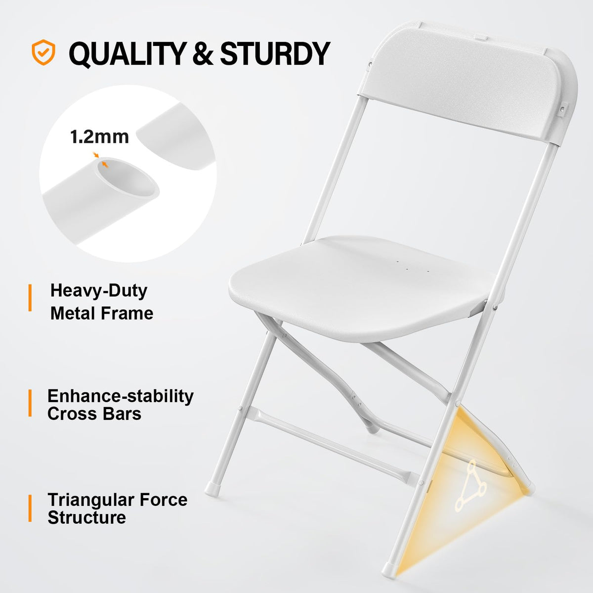 VINGLI 6 Pack White Plastic Folding Chair, Indoor Outdoor Portable Stackable Commercial Seat with Steel Frame 350lb. Capacity for Events Office Wedding Party Picnic Kitchen Dining