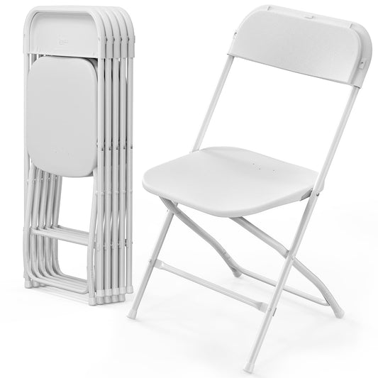 VINGLI 6 Pack White Plastic Folding Chair, Indoor Outdoor Portable Stackable Commercial Seat with Steel Frame 350lb. Capacity for Events Office Wedding Party Picnic Kitchen Dining