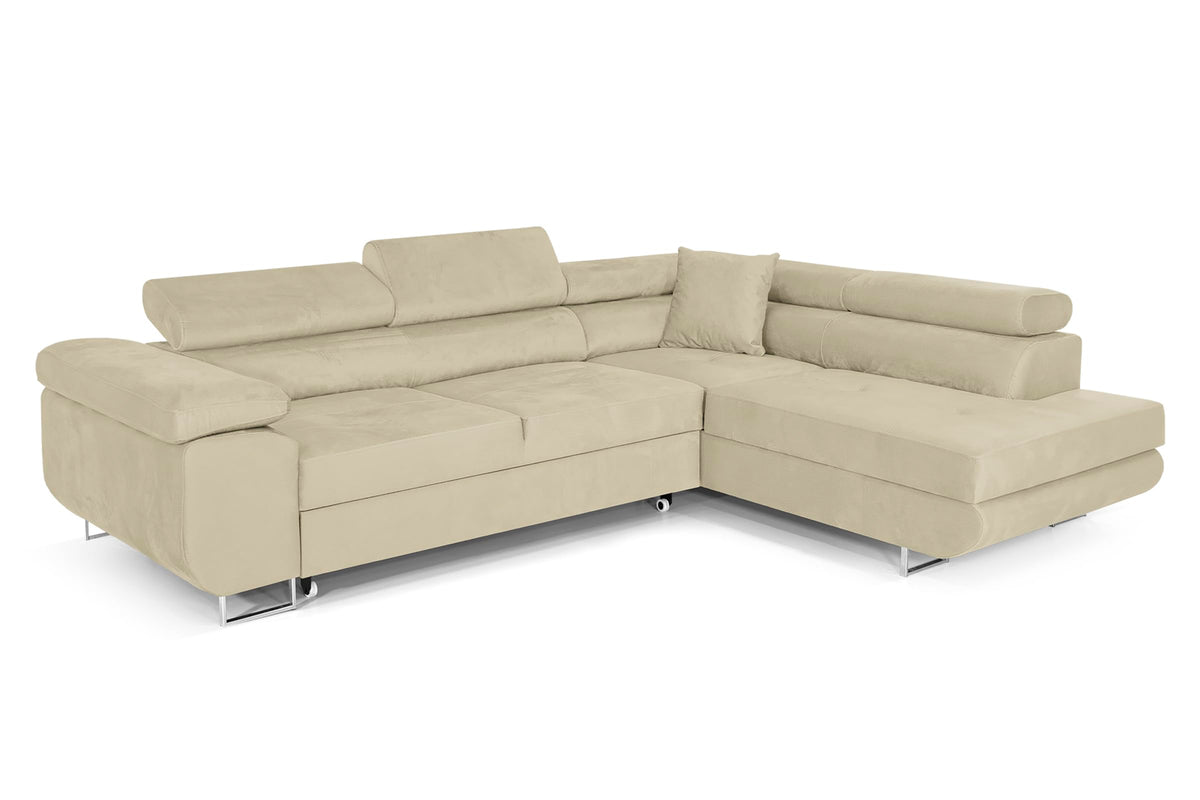 Pasti L-Shaped Corner Sofa with Sleep Function, Sofa Couch with Bed Box, 3-Seater Corner Sofa, Sofa Bed for Living Room, Big Sofa Couch with Sleep Function (Light Grey, Ottoman