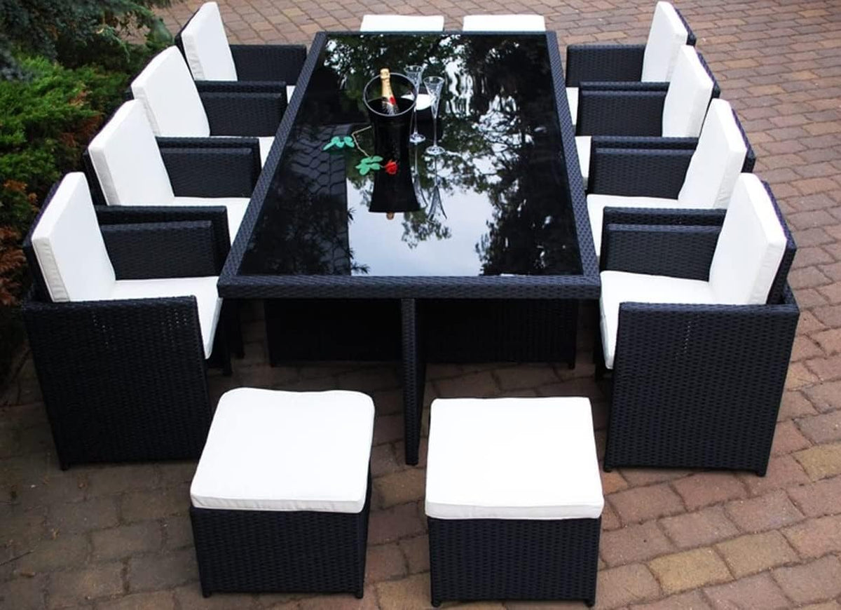 Ragnarök-Möbeldesign Wieland Premium Polyrattan Dining Set – German Manufacturer – Table Chair Stool Black Aluminium