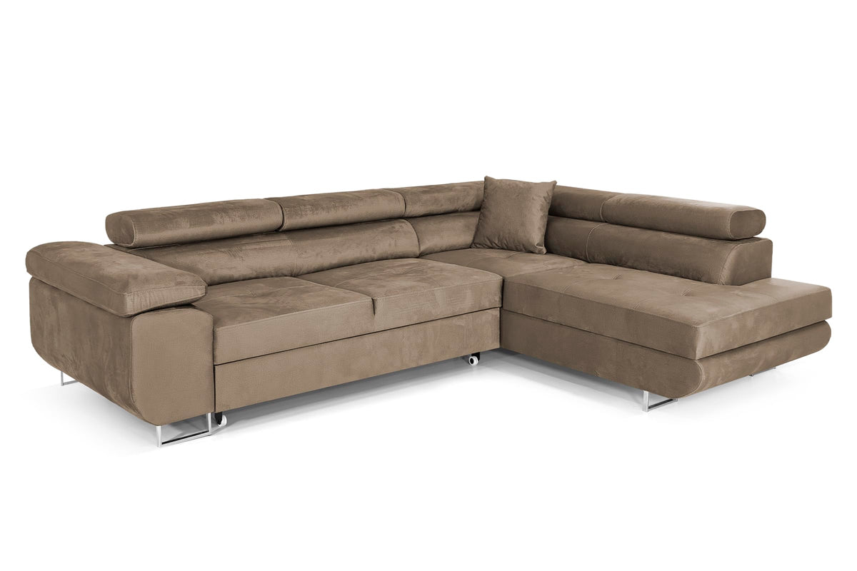 Pasti L-Shaped Corner Sofa with Sleep Function, Sofa Couch with Bed Box, 3-Seater Corner Sofa, Sofa Bed for Living Room, Big Sofa Couch with Sleep Function (Light Grey, Ottoman