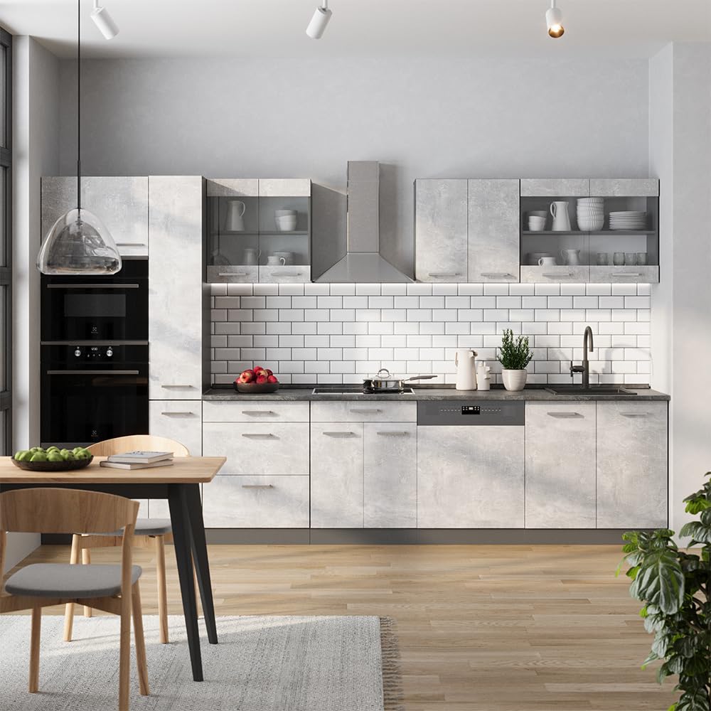 Vicco R-Line Fitted Kitchen Cabinets Anthracite Kitchen Furniture (Anthracite / White High Gloss, MUS 350 cm)