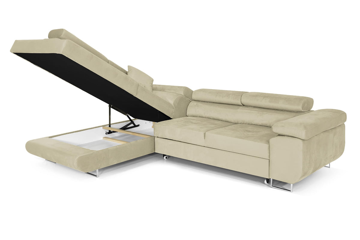 Pasti L-Shaped Corner Sofa with Sleep Function, Sofa Couch with Bed Box, 3-Seater Corner Sofa, Sofa Bed for Living Room, Big Sofa Couch with Sleep Function (Light Grey, Ottoman