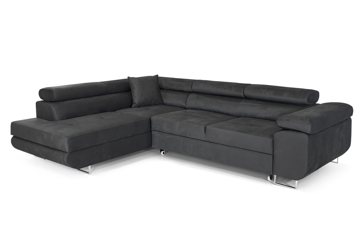 Pasti L-Shaped Corner Sofa with Sleep Function, Sofa Couch with Bed Box, 3-Seater Corner Sofa, Sofa Bed for Living Room, Big Sofa Couch with Sleep Function (Light Grey, Ottoman