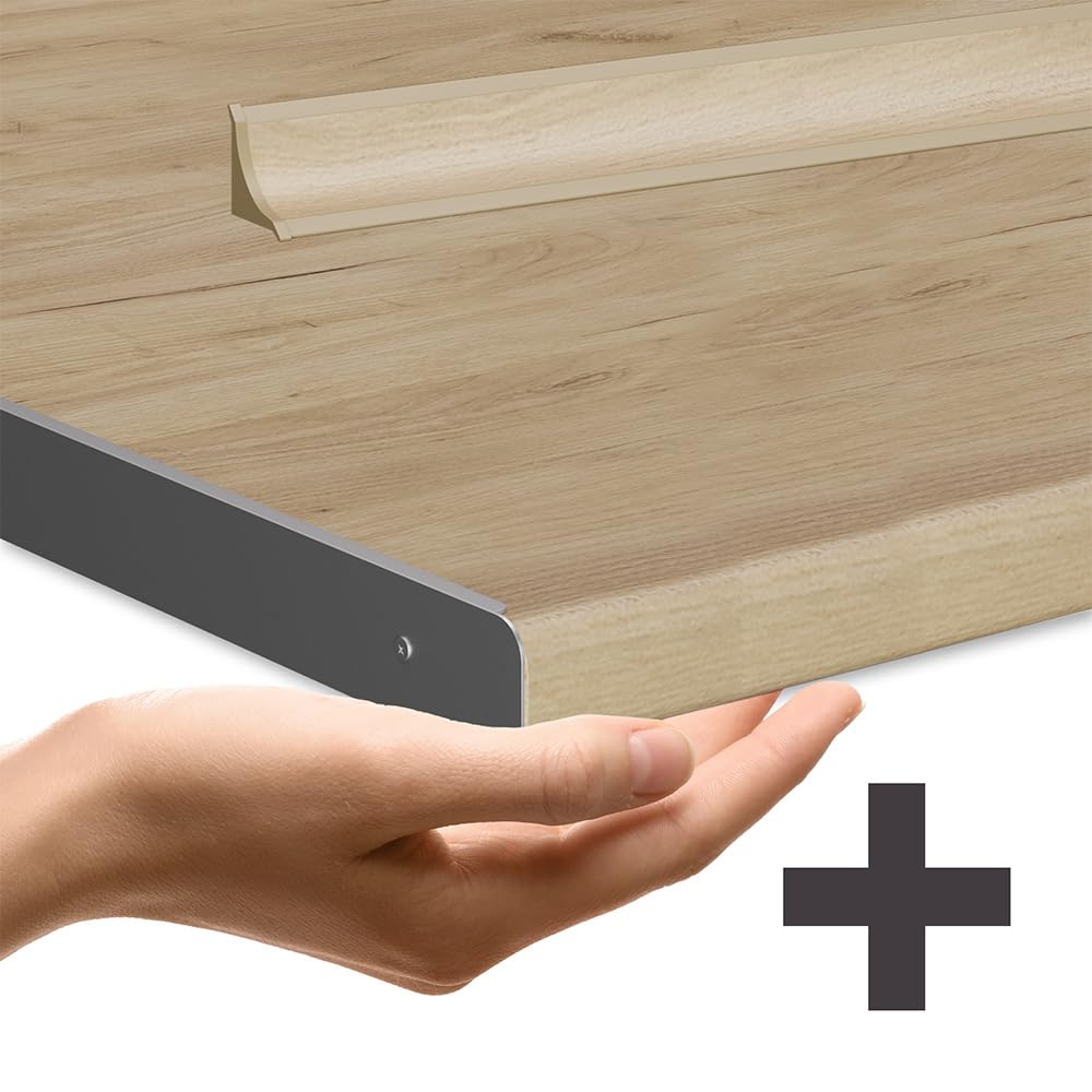 Vicco Küchenzeile Fame-Line, Anthrazit Hochglanz/Goldkraft Eiche, 300 cm mit Hochschrank, ohne Arbeitsplatte