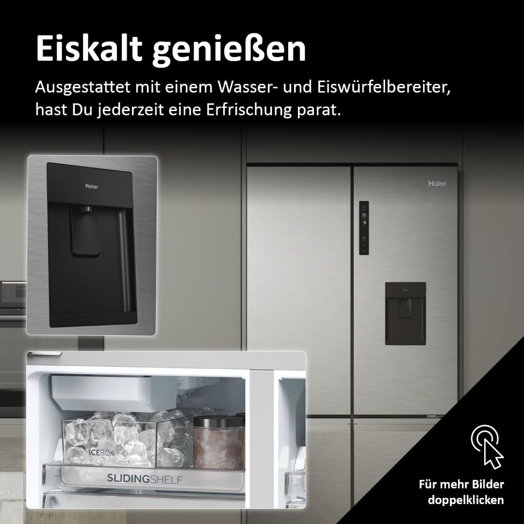 Haier Multi Door Kühl-Gefrierkombination I CUBE 83 SERIE 7 HCR7818DWPT I 4-türiger Kühlschrank mit Gefrierfach, XXL-Fassungsvermögen & 83cm Breite I 463L, Energieklasse D I Wasserspender & No Frost