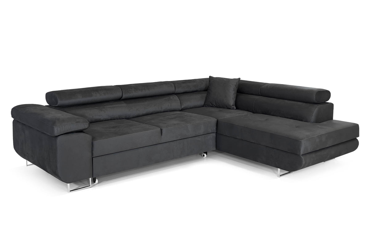 Pasti L-Shaped Corner Sofa with Sleep Function, Sofa Couch with Bed Box, 3-Seater Corner Sofa, Sofa Bed for Living Room, Big Sofa Couch with Sleep Function (Light Grey, Ottoman
