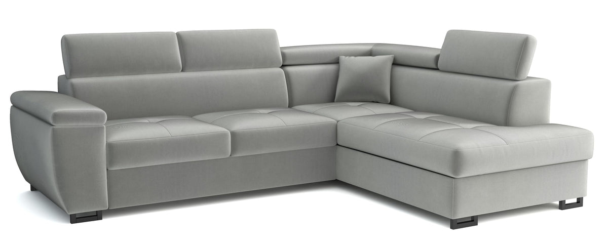 MEBLE-LUX - Ecksofa mit Schlaffunktion und Bettkasten Nicole 270x202x96cm (BxTxH) I Sofa L Form mit Verstellbare Kopfstützen I Eckcouch mit Schlaffunktion I Federkern I Sofa Grau Links