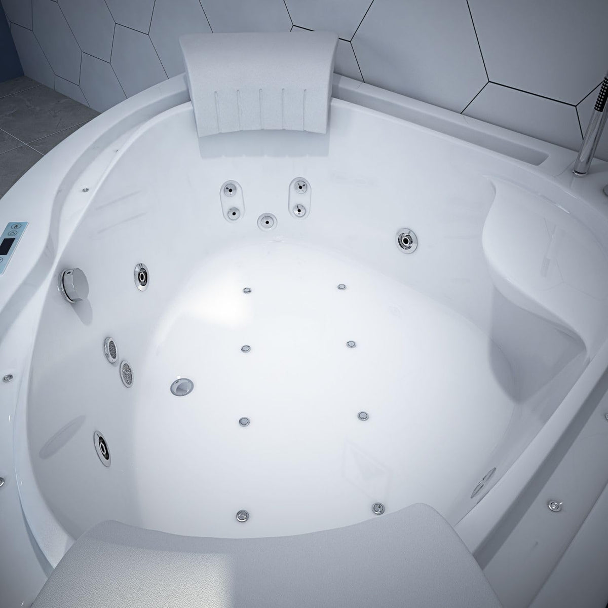 Tronitechnik® Eckwhirlpool Andros 160x160 Eckwanne Badewanne mit Whirlpool und Airpool Unterwasser LEDs inkl. Spülfunktion des Rohrsystems