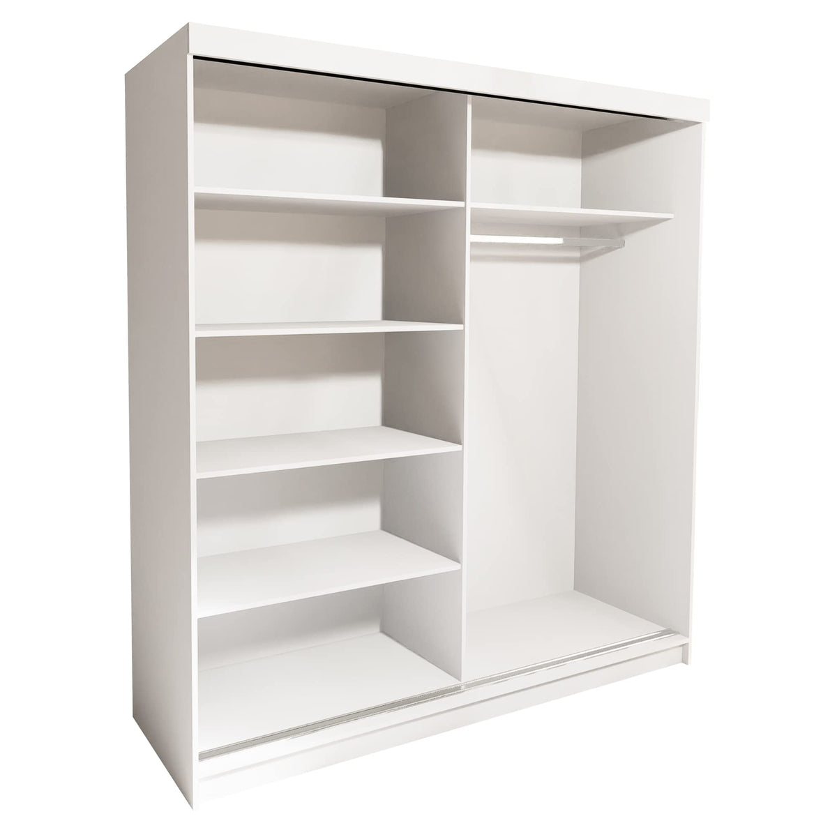 Marlux-Meble Two-Door Wardrobe 230 cm Wide with Floating and Sliding Doors Corner Wardrobe Bedroom Cabinet Hallway Cabinet System Cabinet High Gloss Cabinet