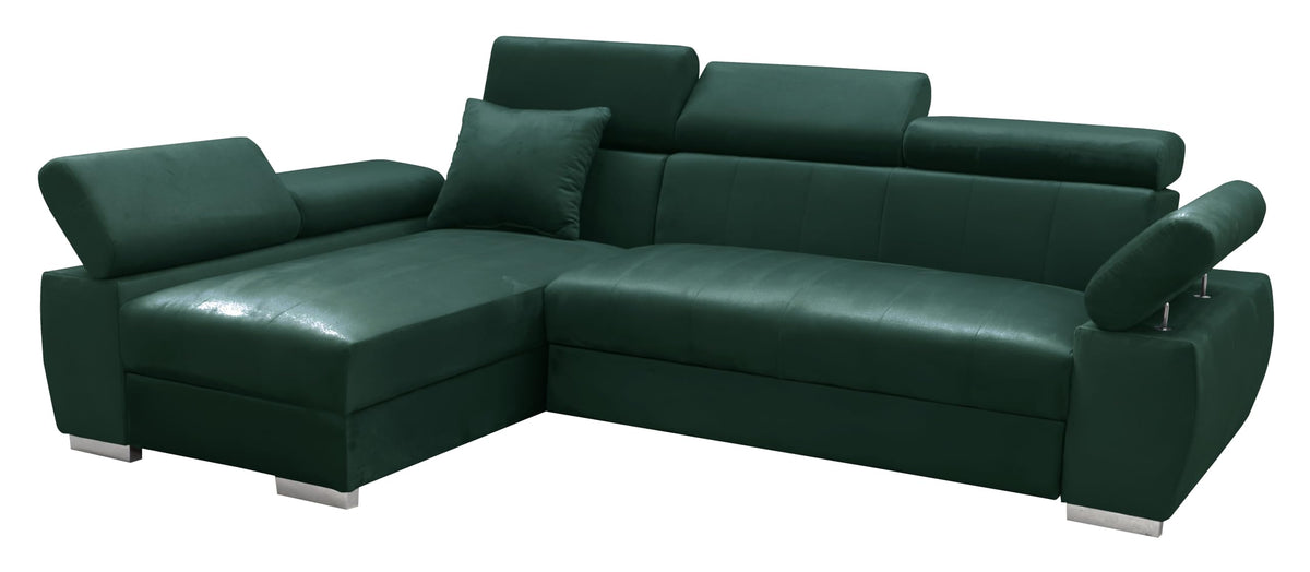 OTTO Corner Sofa, Corner Couch with Sleep Function, Spring Core, Adjustable Headrests, Easy Folding Mechanism, Bed Function, Additional Storage Space, Plush Grey, Left