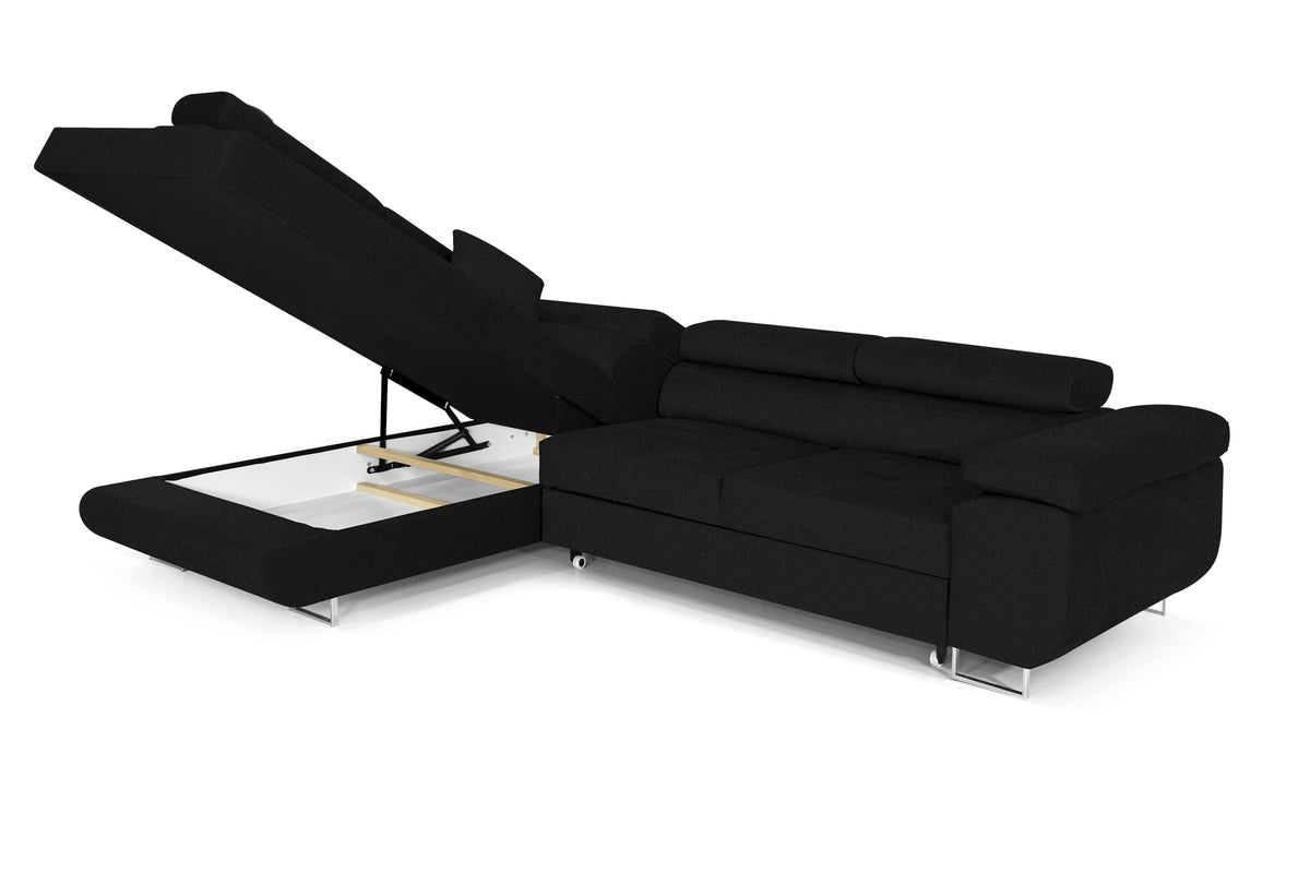 Pasti L-Shaped Corner Sofa with Sleep Function, Sofa Couch with Bed Box, 3-Seater Corner Sofa, Sofa Bed for Living Room, Big Sofa Couch with Sleep Function (Light Grey, Ottoman