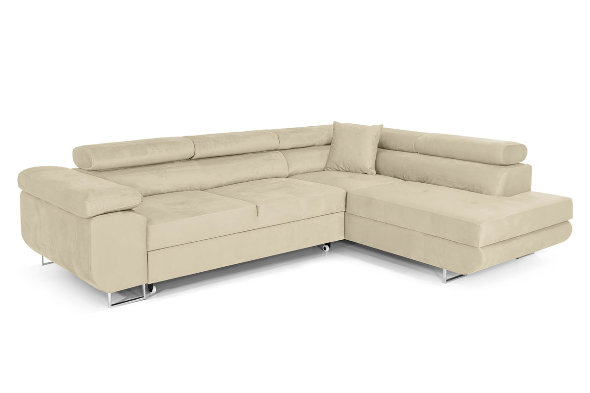 Pasti L-Shaped Corner Sofa with Sleep Function, Sofa Couch with Bed Box, 3-Seater Corner Sofa, Sofa Bed for Living Room, Big Sofa Couch with Sleep Function (Light Grey, Ottoman