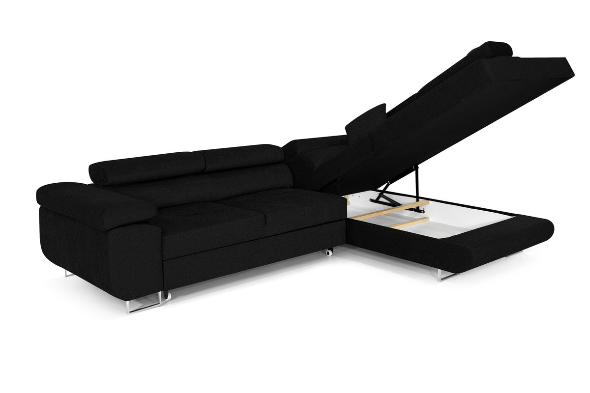Pasti L-Shaped Corner Sofa with Sleep Function, Sofa Couch with Bed Box, 3-Seater Corner Sofa, Sofa Bed for Living Room, Big Sofa Couch with Sleep Function (Light Grey, Ottoman