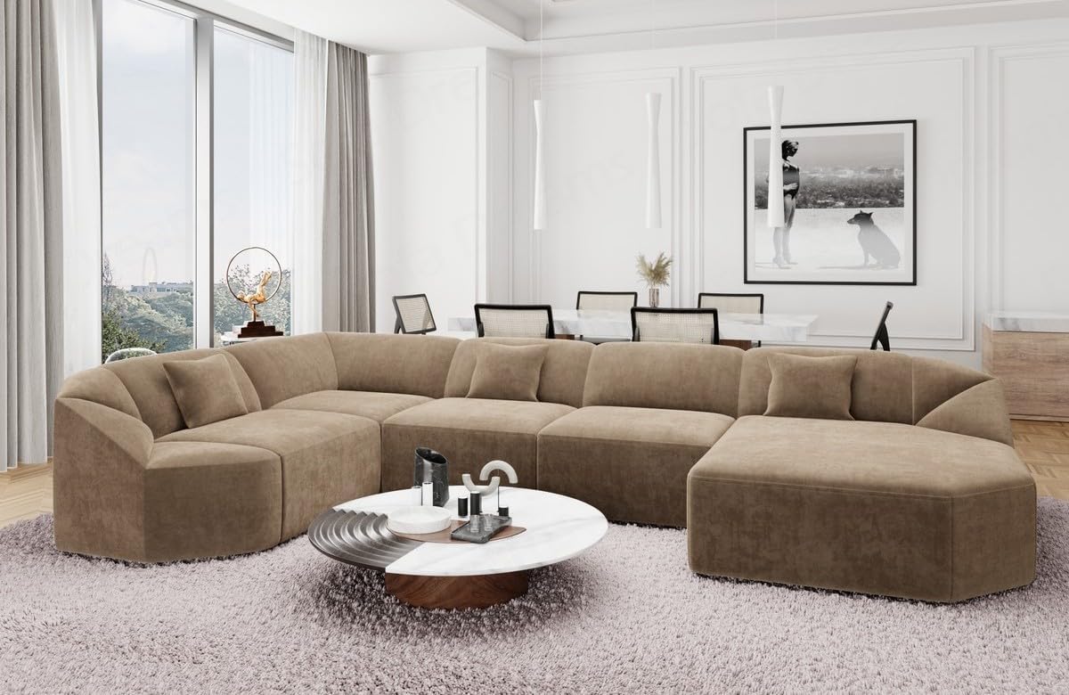 Wohnlandschaft Cabrera U-Shape Fabric Sofa in Velvet Designer Sofa Sun Velvet (Green, Ottoman Left)