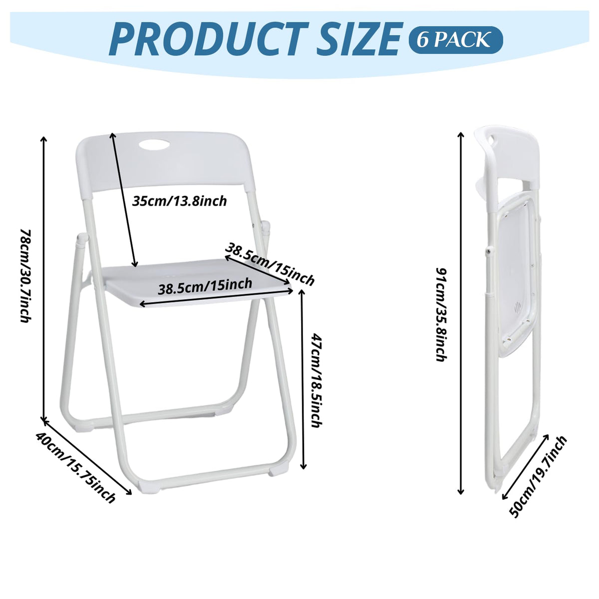Karl home 6 PCS Plastic Folding Chair, Lightweight Foldable Chair, White