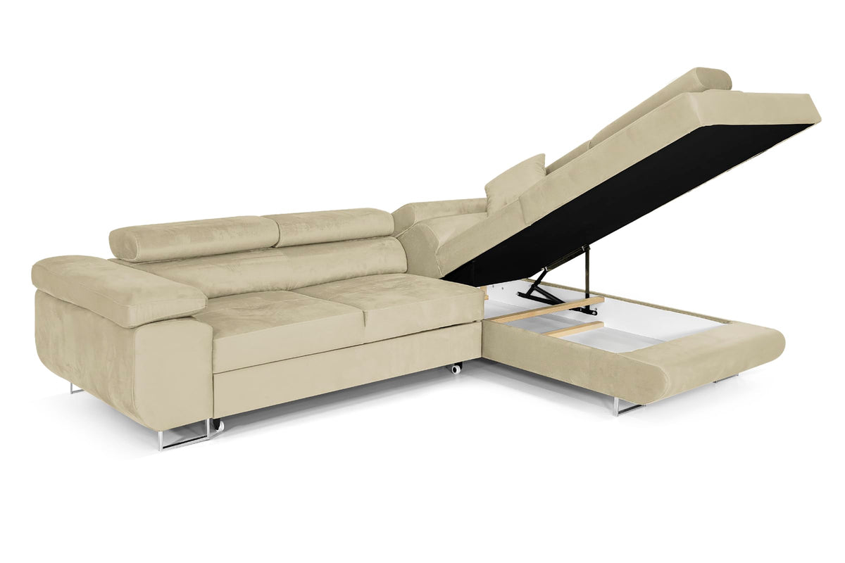 Pasti L-Shaped Corner Sofa with Sleep Function, Sofa Couch with Bed Box, 3-Seater Corner Sofa, Sofa Bed for Living Room, Big Sofa Couch with Sleep Function (Light Grey, Ottoman