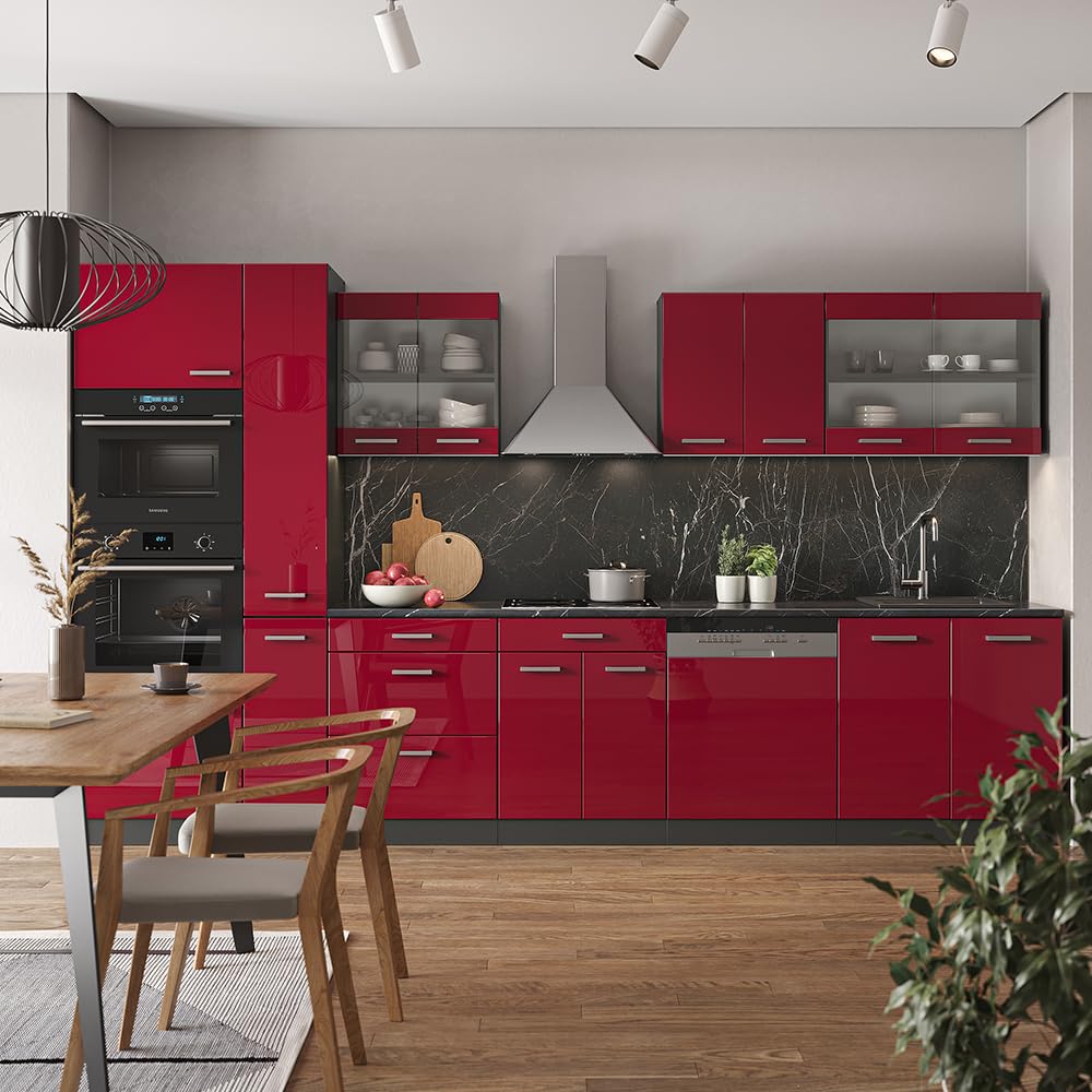 Vicco R-Line Fitted Kitchen Cabinets Anthracite Kitchen Furniture (Anthracite / White High Gloss, MUS 350 cm)