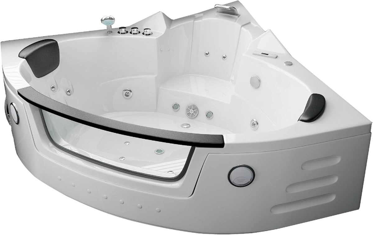 Jet-Line®| Whirlpool Indoor 2-Personen mit Hydromassage | Wanne | Badewanne | Spa Eck Badewanne | Whirlwanne 1.53 m x 1.53 m Weiss Luft und Wassersystem | Heizung | Ozon | LED Carlotta