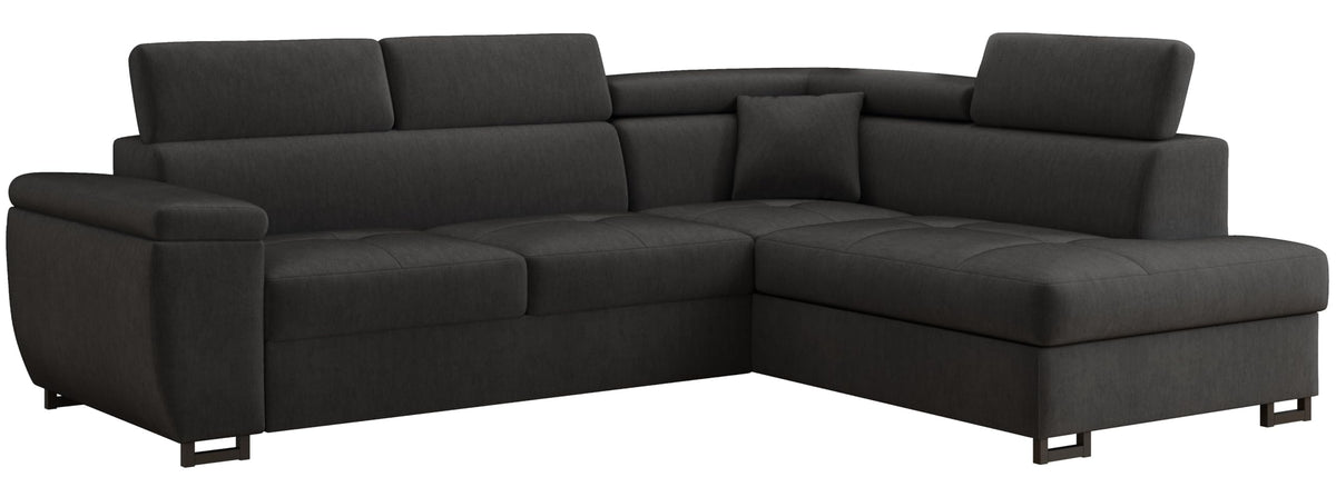 MEBLE-LUX - Ecksofa mit Schlaffunktion und Bettkasten Nicole 270x202x96cm (BxTxH) I Sofa L Form mit Verstellbare Kopfstützen I Eckcouch mit Schlaffunktion I Federkern I Sofa Grau Links