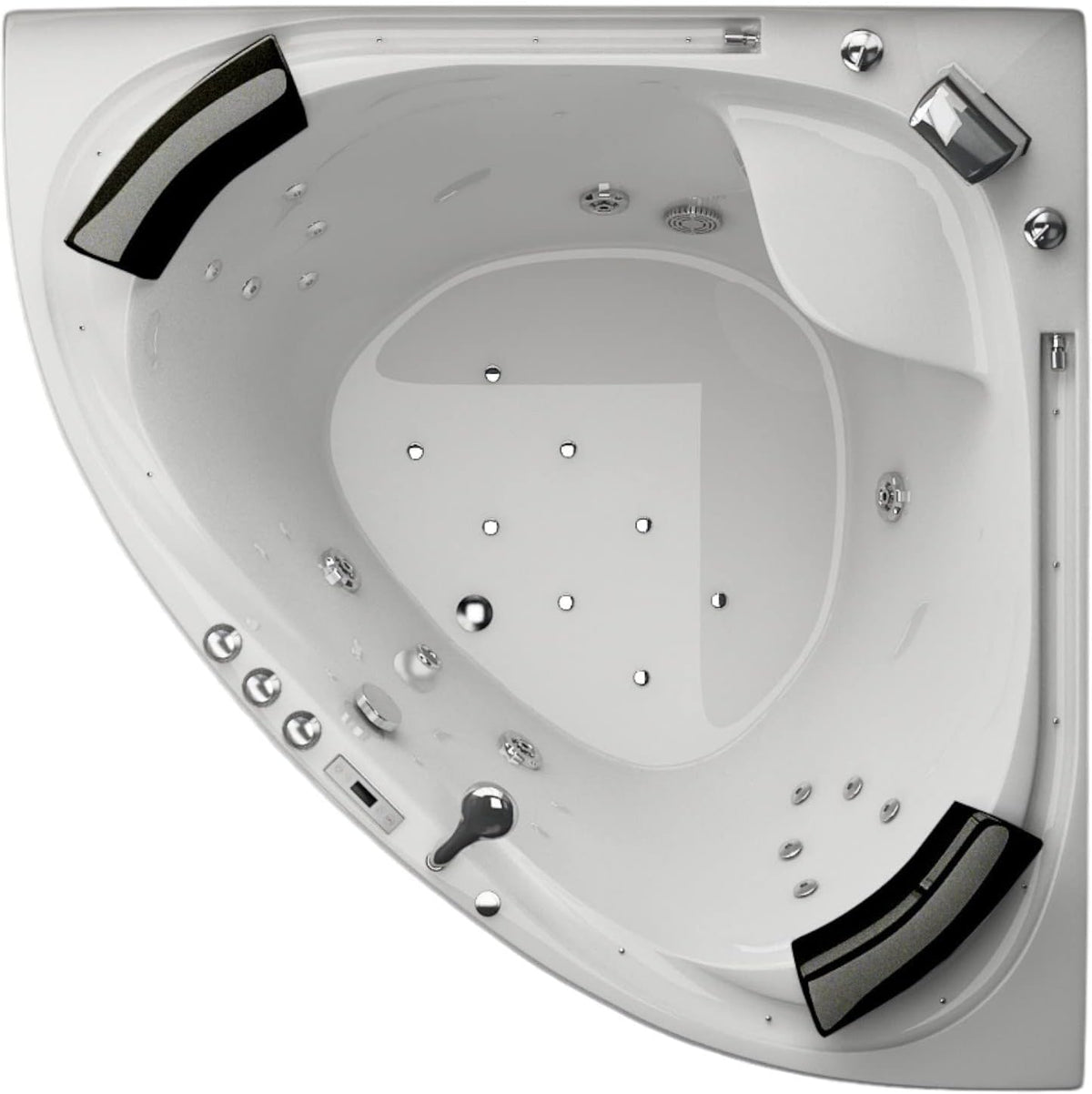 Jet-Line® Whirlpool | Villa Sabrina Weiss 1.6 x 1.6 m XXL | Neu mit umlaufendem Wasserfall | Vollaustattung Eckbadewanne | Pool Eck Badewanne | Whirlwanne | Ozon Heizung LED