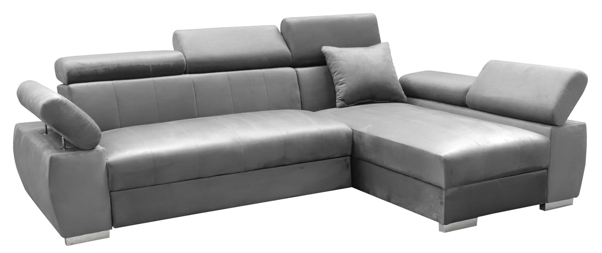 OTTO Corner Sofa, Corner Couch with Sleep Function, Spring Core, Adjustable Headrests, Easy Folding Mechanism, Bed Function, Additional Storage Space, Plush Grey, Left