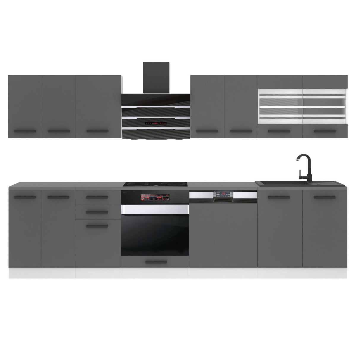 Belini Lucy Kitchen Unit, Kitchen Furniture 300 cm, Kitchen Completely Without Electrical Appliances, with Wall Cabinets and Base Cabinets, Without Worktops, White High Gloss
