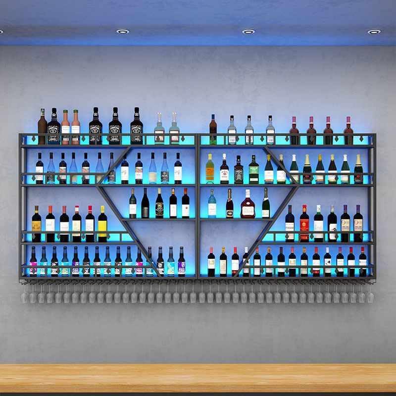 Weinregal aus Metall, großer Weinflaschenhalter aus Wandmontage mit 3 Ebenen, modernes, schwebendes Barregal in Rautenform,für die Dekoration von Restaurants und Bars zu Hause (schwarz, 200cm)