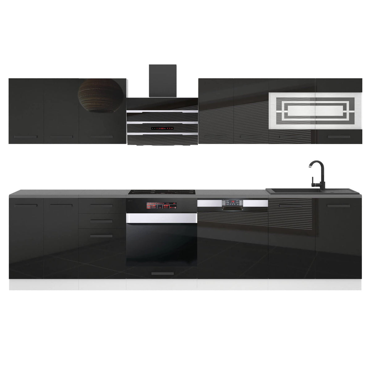 Belini Lucy Kitchen Unit, Kitchen Furniture 300 cm, Kitchen Completely Without Electrical Appliances, with Wall Cabinets and Base Cabinets, Without Worktops, White High Gloss
