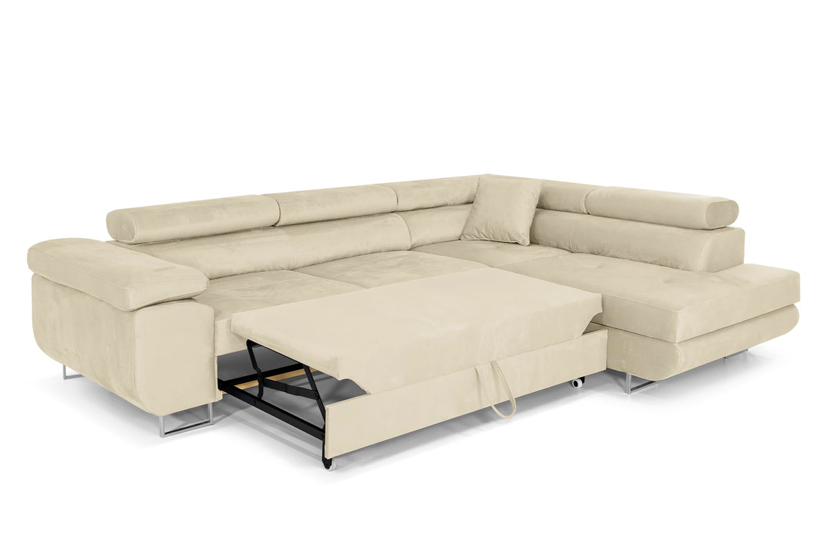 Pasti L-Shaped Corner Sofa with Sleep Function, Sofa Couch with Bed Box, 3-Seater Corner Sofa, Sofa Bed for Living Room, Big Sofa Couch with Sleep Function (Light Grey, Ottoman