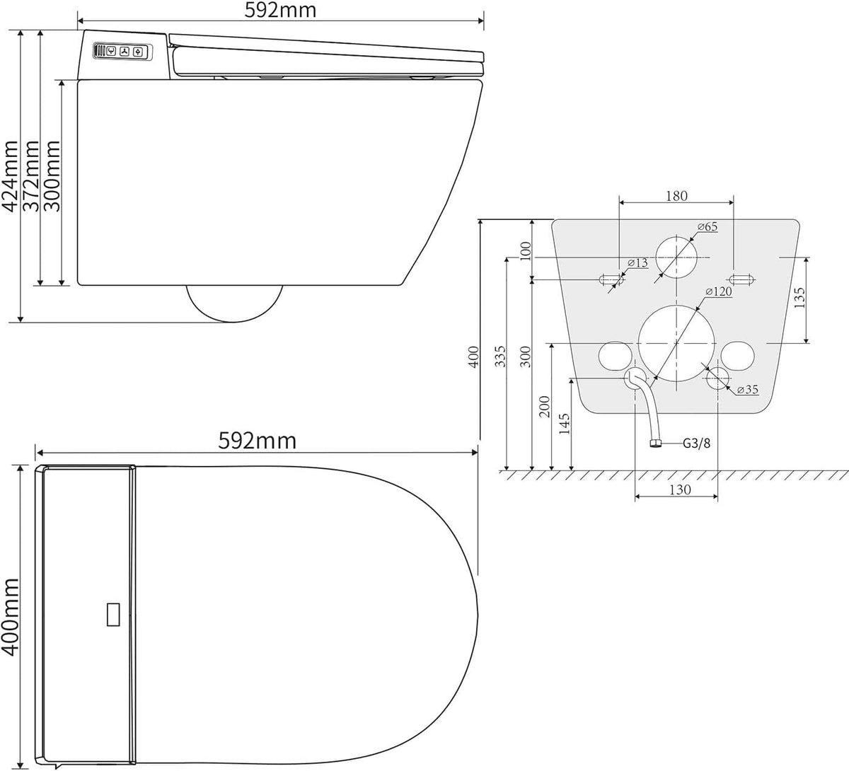 BERNSTEIN Dusch-WC 540 PRO in Weiß mit 5 Jahre Garantieerweiterung, Spülrandloses Hänge-WC mit Bidet Funktion Sitzheizung und Sterilisator – Komplettanlage mit Fernbedienung mit Absenkautomatik