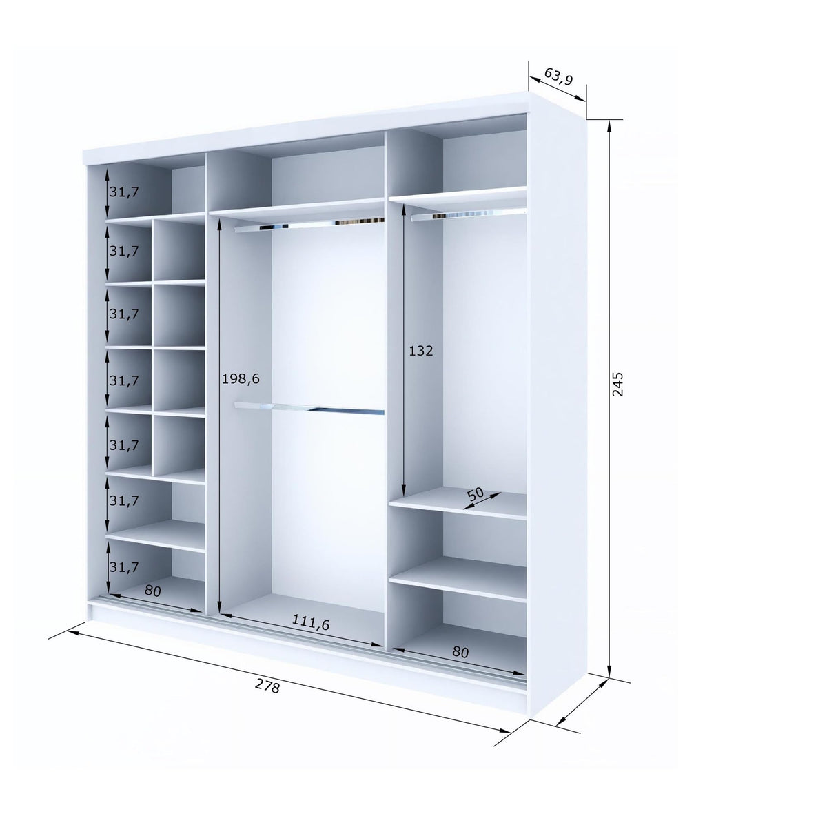 Marlux-Meble Two-Door Wardrobe 230 cm Wide with Floating and Sliding Doors Corner Wardrobe Bedroom Cabinet Hallway Cabinet System Cabinet High Gloss Cabinet