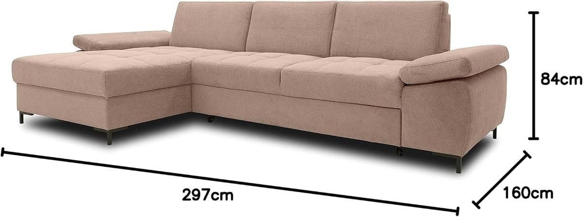 DOMO. collection Curacao Ecksofa, Schlafsofa mit Federkern und Armlehnenfunktion in L‑Form, 297 x 160 x 84 cm (B x T x H), Creme