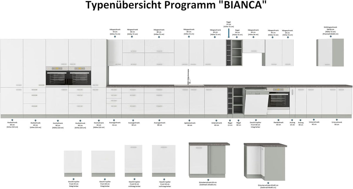 Vario I Built-in Kitchen, 240 + 160 cm, High Gloss White