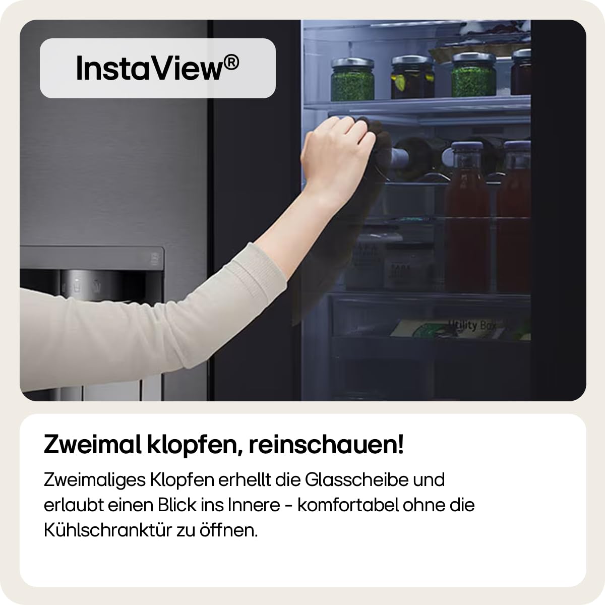 LG GSXE90MBDD Side by Side Kühlschrank mit InstaView Craft Ice | Door in Door | Crushed Ice -und Wasserspender EEK: Klasse D | 628 Liter Kapazität | Festwasseranschluss | Total No Frost