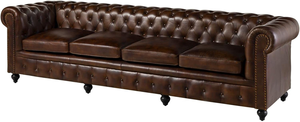 MASSIVMOEBEL24.DE Chesterfield #103 3-Seater Sofa Real Leather 218 x 82 x 76 cm Brown