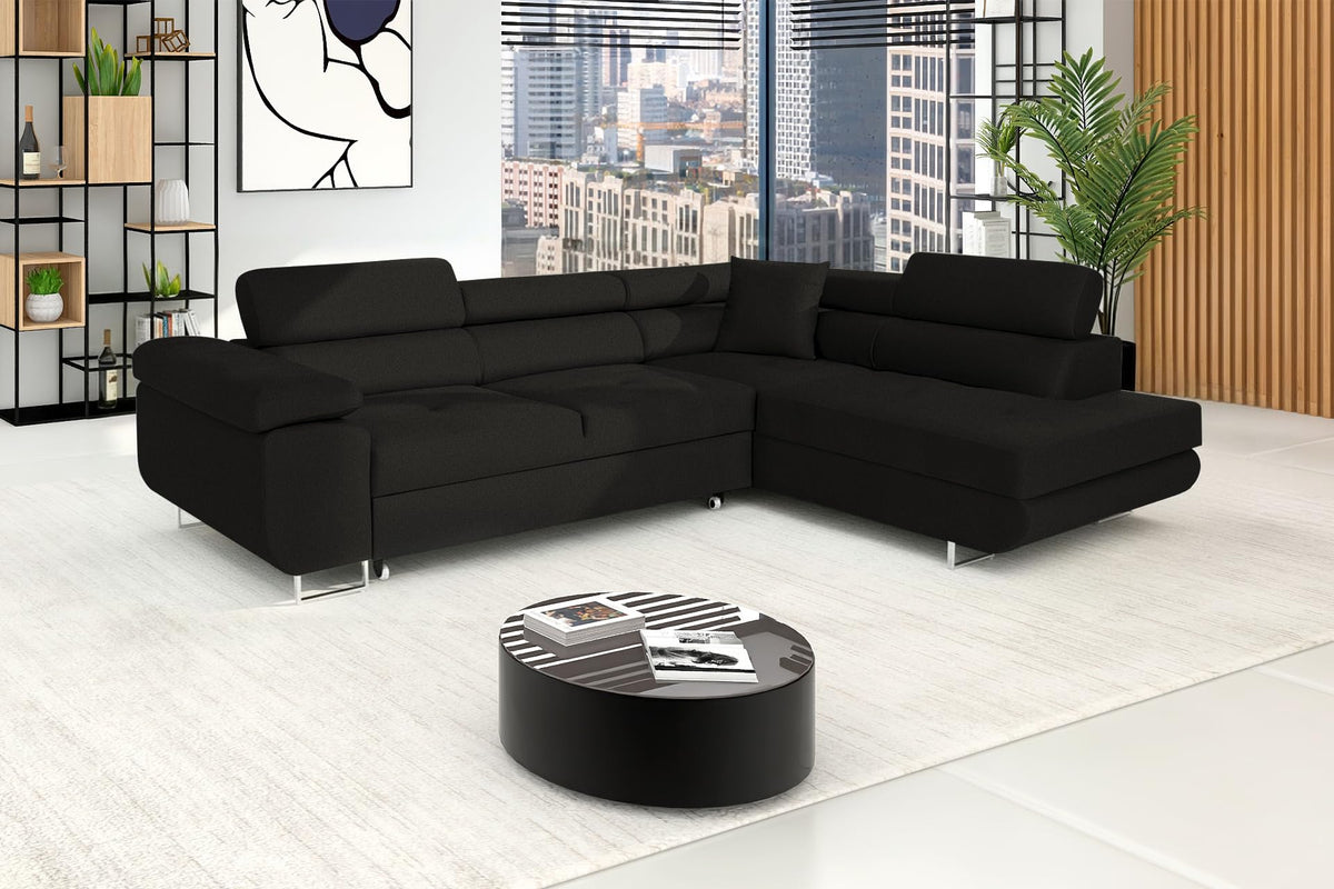 Pasti L-Shaped Corner Sofa with Sleep Function, Sofa Couch with Bed Box, 3-Seater Corner Sofa, Sofa Bed for Living Room, Big Sofa Couch with Sleep Function (Light Grey, Ottoman