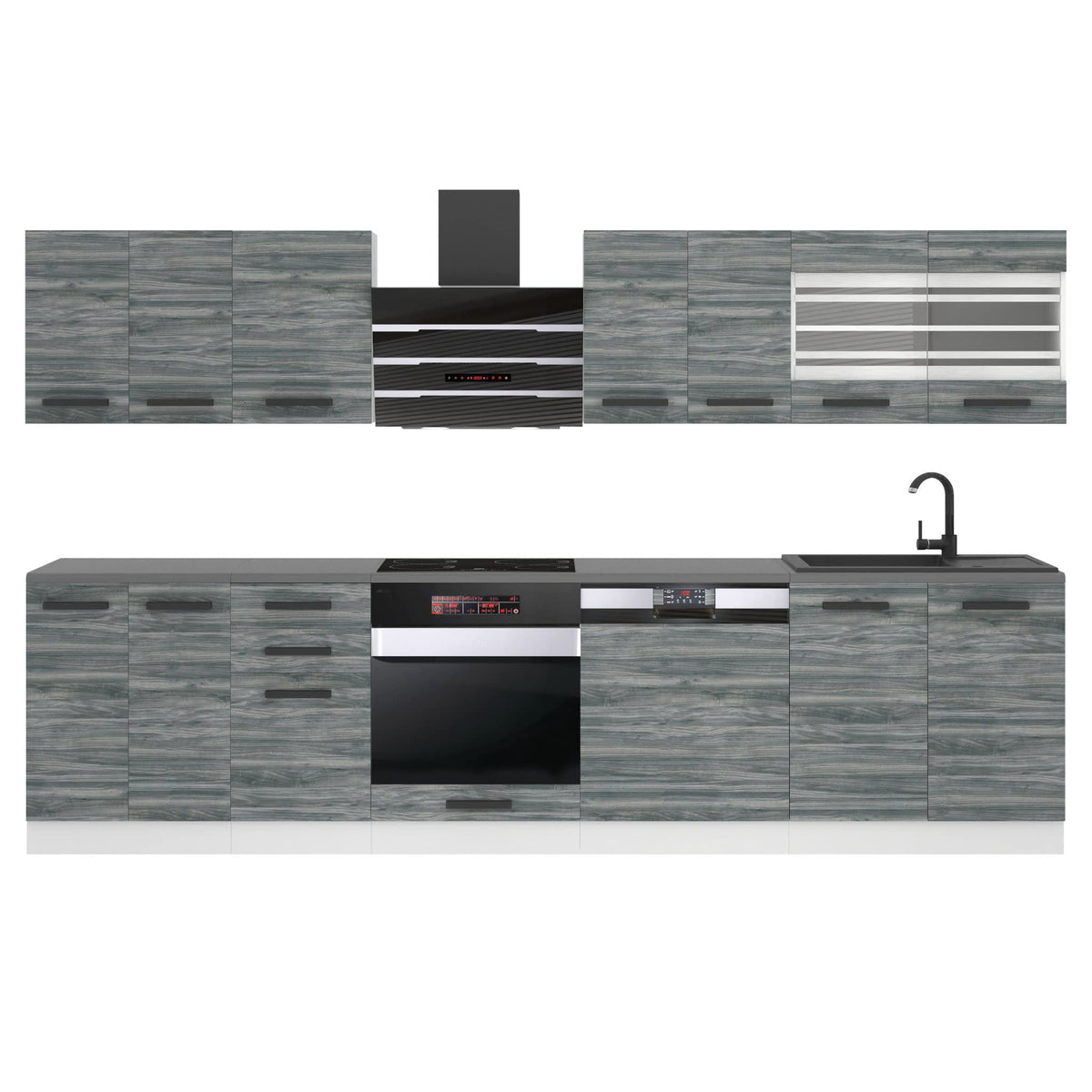 Belini Lucy Kitchen Unit, Kitchen Furniture 300 cm, Kitchen Completely Without Electrical Appliances, with Wall Cabinets and Base Cabinets, Without Worktops, White High Gloss